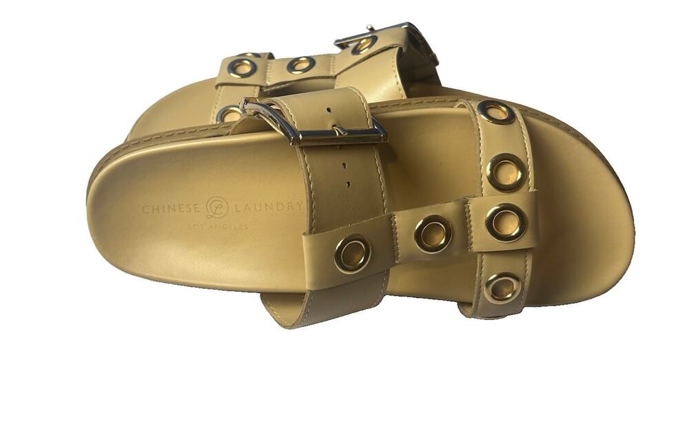 Chinese Laundry Women’s Gold Grommet Buckle Flat Slide Sandals Size 9